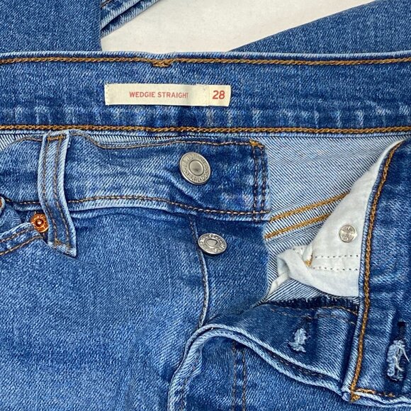 Stretch Vintage Inspired Button Fly Jeans Medium Wash Levi's Wedgie Straight - Picture 13 of 15